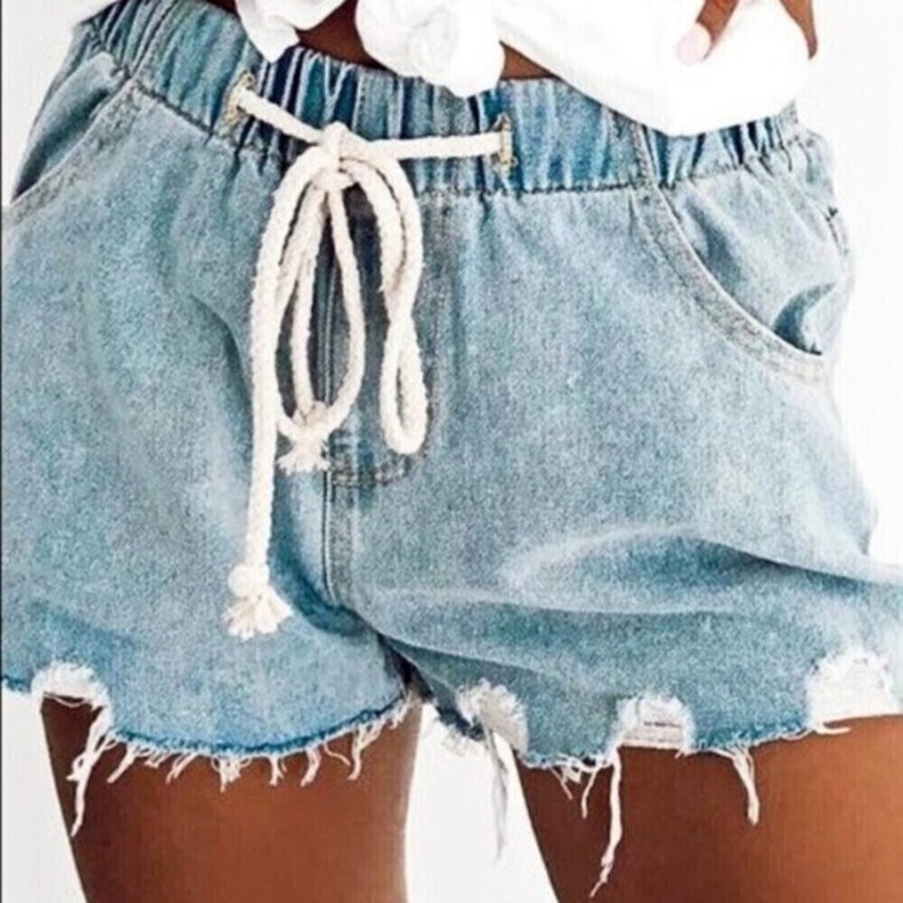 MAZIK denim drawstring shorts distressed size medium